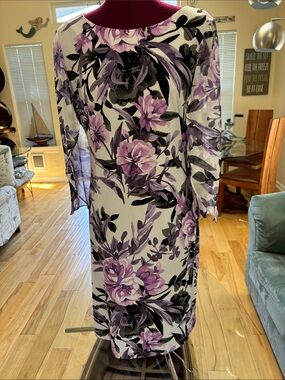connected apparel Purple & Black Floral Midi Shift Dress